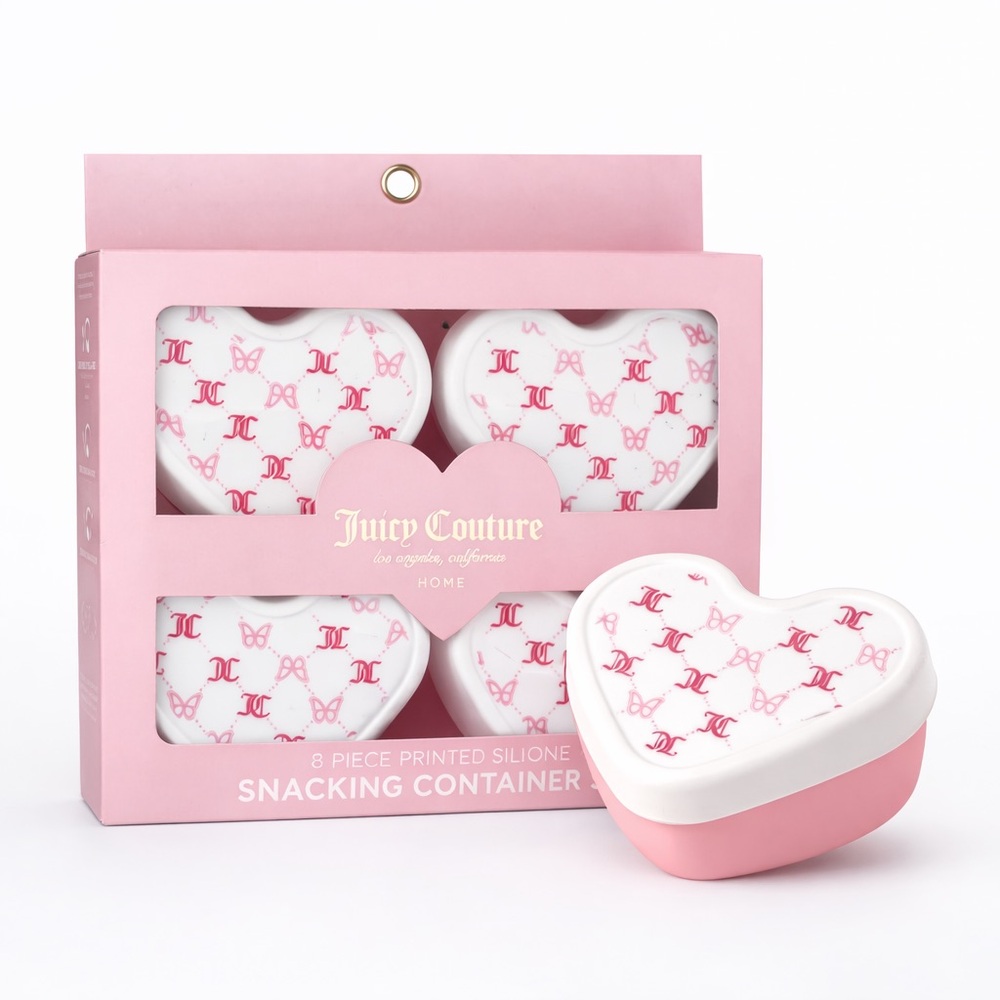 Juicy Couture 8-Piece Silicone Snacking Heart Container Set - JC Butterfly - NIB
